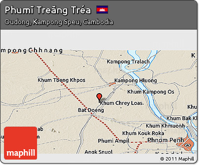 Shaded Relief Panoramic Map of Phumĭ Treăng Tréa