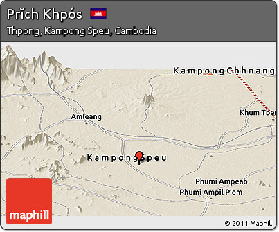 Shaded Relief Panoramic Map of Prĭch Khpós