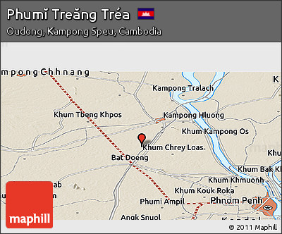 Shaded Relief Panoramic Map of Phumĭ Treăng Tréa