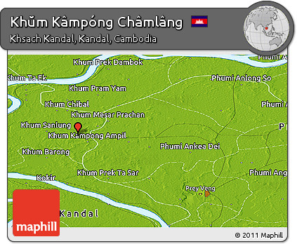 Physical Panoramic Map of Khŭm Kâmpóng Châmlâng