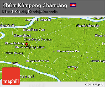 Physical Panoramic Map of Khŭm Kâmpóng Châmlâng