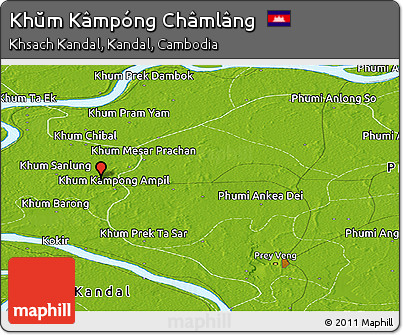 Physical Panoramic Map of Khŭm Kâmpóng Châmlâng