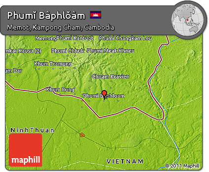 Physical 3D Map of Phumĭ Bâphlŏâm