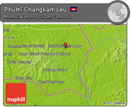 Physical 3D Map of Phumĭ Chângkâm Leu