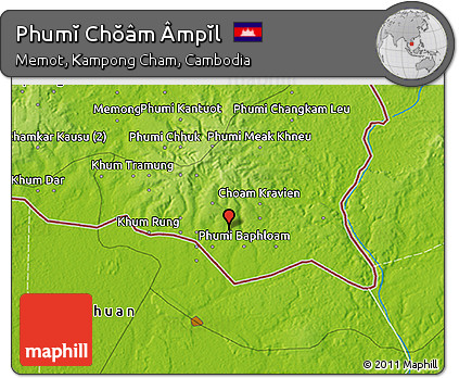 Physical 3D Map of Phumĭ Chŏâm Âmpĭl