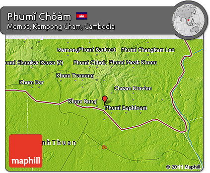 Physical 3D Map of Phumĭ Chŏâm