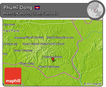 Physical 3D Map of Phumĭ Dong