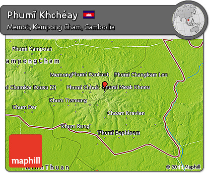 Physical 3D Map of Phumĭ Khchéay