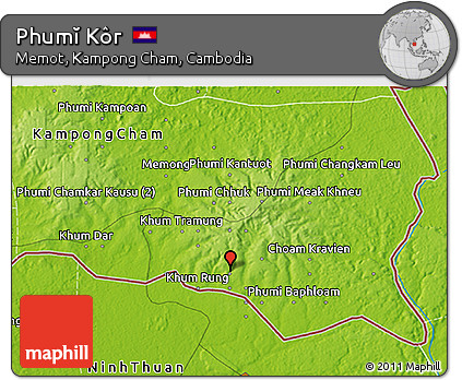 Physical 3D Map of Phumĭ Kôr