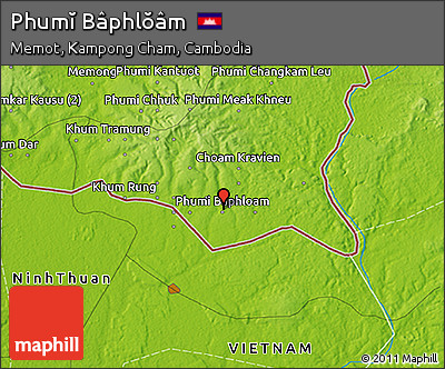 Physical 3D Map of Phumĭ Bâphlŏâm