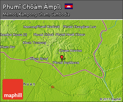 Physical 3D Map of Phumĭ Chŏâm Âmpĭl