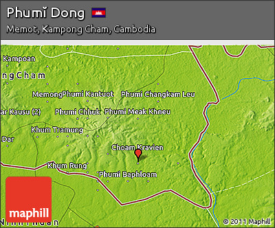 Physical 3D Map of Phumĭ Dong