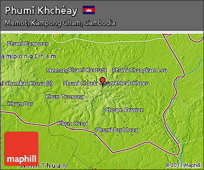 Physical 3D Map of Phumĭ Khchéay