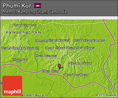 Physical 3D Map of Phumĭ Kôr