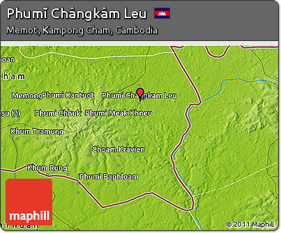 Physical 3D Map of Phumĭ Chângkâm Leu