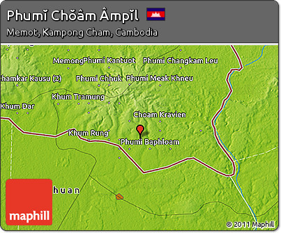 Physical 3D Map of Phumĭ Chŏâm Âmpĭl