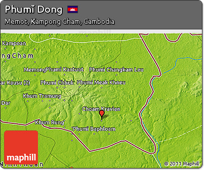 Physical 3D Map of Phumĭ Dong