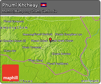 Physical 3D Map of Phumĭ Khchéay