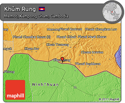 Political 3D Map of Khŭm Rung
