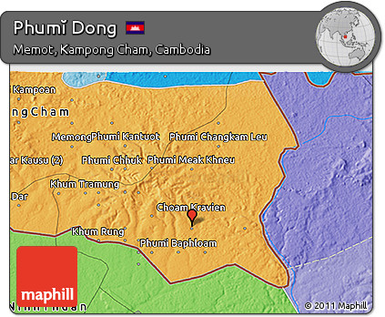 Political 3D Map of Phumĭ Dong