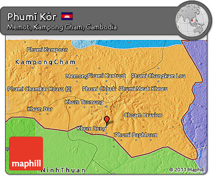 Political 3D Map of Phumĭ Kôr