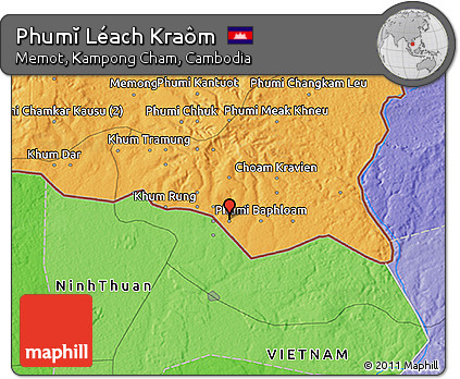 Political 3D Map of Phumĭ Léach Kraôm