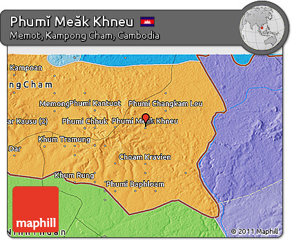Political 3D Map of Phumĭ Meăk Khneu