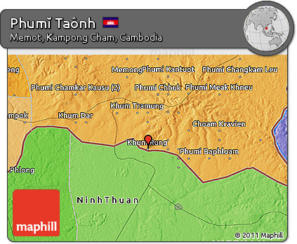 Political 3D Map of Phumĭ Taônh