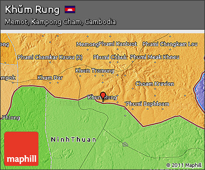 Political 3D Map of Khŭm Rung
