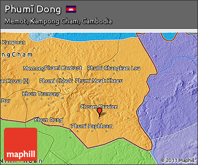 Political 3D Map of Phumĭ Dong