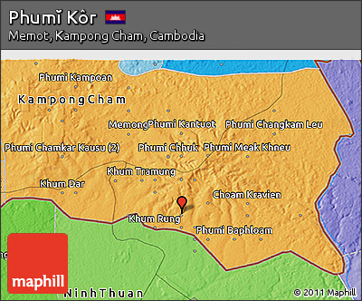 Political 3D Map of Phumĭ Kôr
