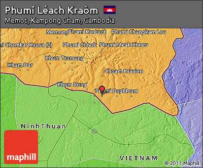 Political 3D Map of Phumĭ Léach Kraôm