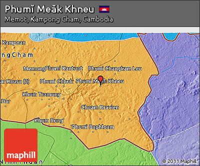 Political 3D Map of Phumĭ Meăk Khneu