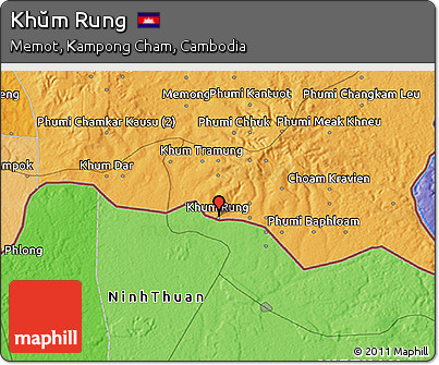 Political 3D Map of Khŭm Rung