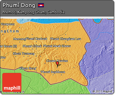 Political 3D Map of Phumĭ Dong