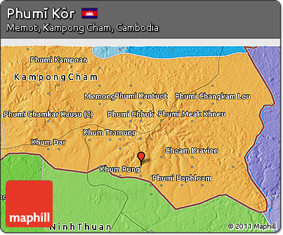 Political 3D Map of Phumĭ Kôr