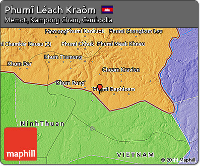 Political 3D Map of Phumĭ Léach Kraôm