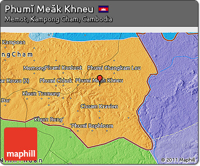 Political 3D Map of Phumĭ Meăk Khneu