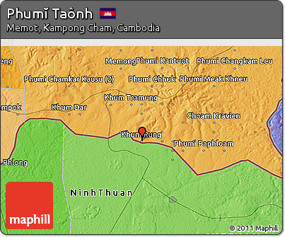 Political 3D Map of Phumĭ Taônh