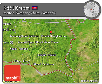 Satellite 3D Map of Kdŏl Kraôm