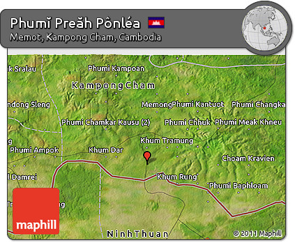 Satellite 3D Map of Phumĭ Preăh Pônléa