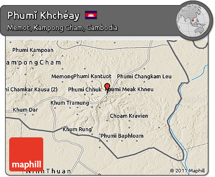 Shaded Relief 3D Map of Phumĭ Khchéay