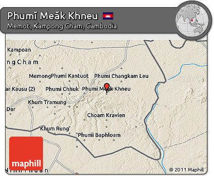 Shaded Relief 3D Map of Phumĭ Meăk Khneu