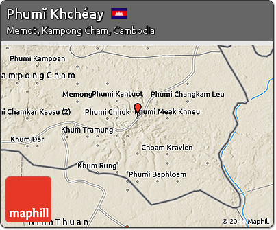Shaded Relief 3D Map of Phumĭ Khchéay