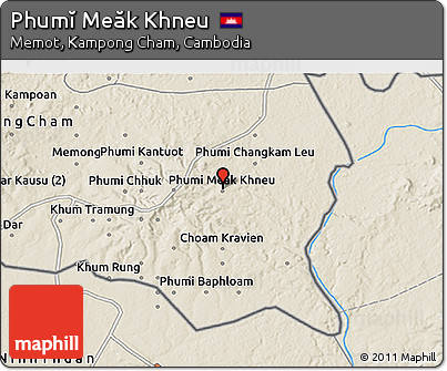 Shaded Relief 3D Map of Phumĭ Meăk Khneu