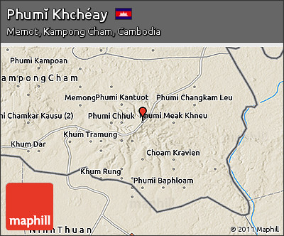 Shaded Relief 3D Map of Phumĭ Khchéay