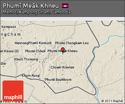 Shaded Relief 3D Map of Phumĭ Meăk Khneu