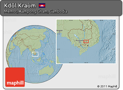 Savanna Style Location Map of Kdŏl Kraôm, hill shading