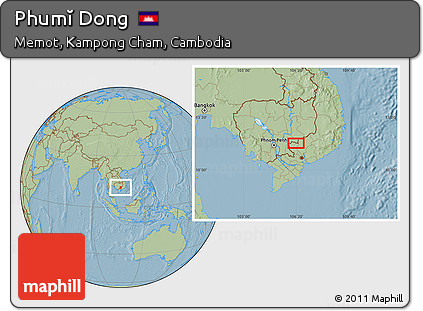 Savanna Style Location Map of Phumĭ Dong, hill shading