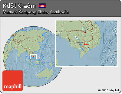 Savanna Style Location Map of Kdŏl Kraôm, hill shading